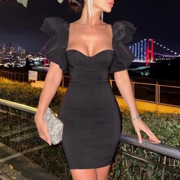 long sleeve formal black dress Short Black Lace Long Sleeve Hoco Dress main image 0